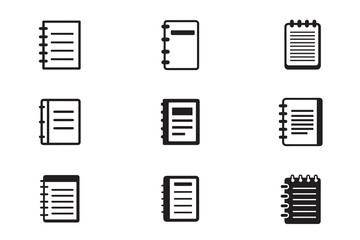 Nootbook Icon Set: Collection of Flat, Outline and Pictogram Symbols for Document, File, Note, Text and Office