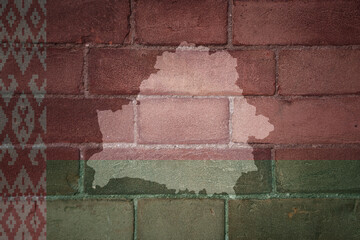 map and flag of belarus on a old brick wall