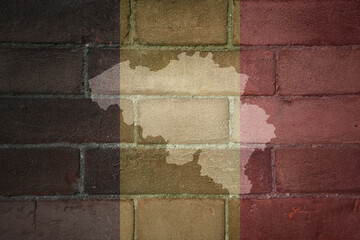 map and flag of belgium on a old brick wall