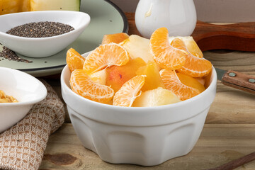 Salad fruit in a bowl. Selective focus.