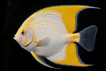 Naklejka premium The serene beauty of angelfish gliding gracefully in front of the swaying sea anemones, with their striking patterns and graceful movements, presents a tranquil and aquatic-filled sight. Observing the