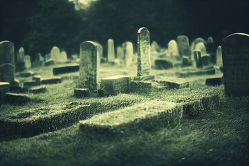 Tombstones on a graveyard, Close-up