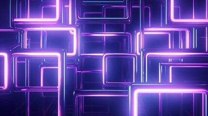 Abstract geometric background of glowing square neon frames. Futuristic wallpaper
