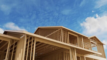 Conceptual video of a frame house under construction. 