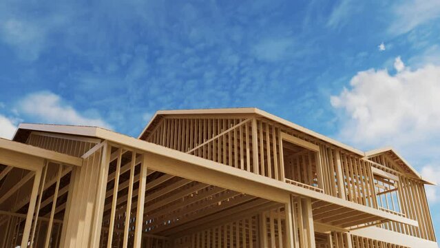 Conceptual video of a frame house under construction. 