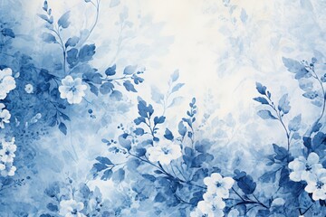 Fototapeta na wymiar Cyanotype abstract blue and white flowers. Seamless floral pattern texture on a plain cyan background. Great as vectors, wallpaper or background. Generative AI, AI