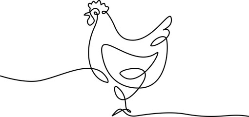 Chicken logo. Continuous one line art drawing style. - obrazy, fototapety, plakaty