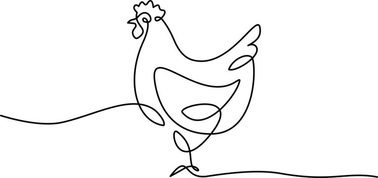 Chicken logo. Continuous one line art drawing style.