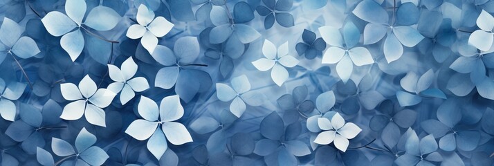 Cyanotype abstract blue and white flowers. Seamless floral pattern texture on a plain cyan background. Great as vectors, wallpaper or background. Generative AI, AI - obrazy, fototapety, plakaty