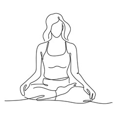 The girl is sitting in the lotus position, doing yoga. Vector illustration hand-drawn in the style of a doodle.	