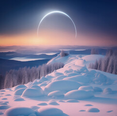 Arctic landscape under a surreal twilight arc