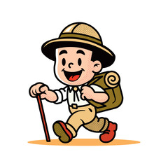 cartoon hiker, cute funny flat character, vector illustration.