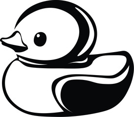 Cartoon Black and White Isolated Illustration Vector Of A Rubber Yellow Bath Duck