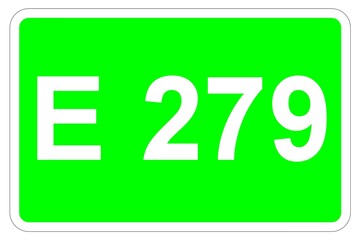Illustration eines Europastraßenschildes der E 279 in Europa	