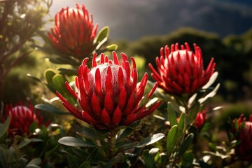 Naklejka na ściany i meble Colorful of Protea flowers. Protea. Spring Flowers. Spring Bouquet. Springtime Concept. Mothers day concept.