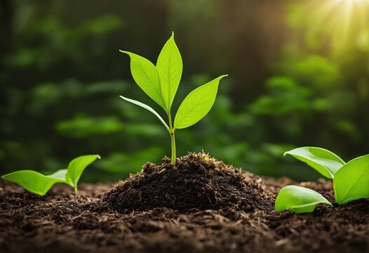a growing little plant in the sun - the beginning of life