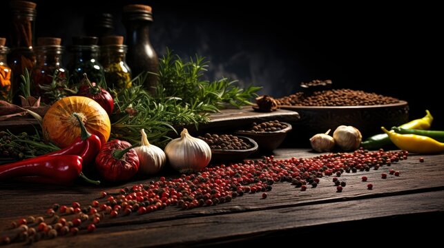 Herbs Spices Cooking On Stone Table, Background Images, Hd Wallpapers, Background Image