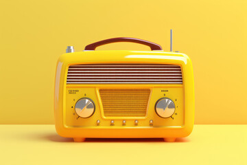 vintage yellow radio on yellow background.