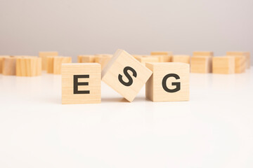 ESG word on wooden cube. environmental, social and governance. copy space