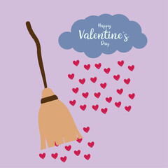 Illustration Happy Valentine's Day  and Broom, Love