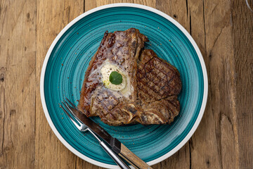 Perfect Grilled T-Bone Steak. Close-up