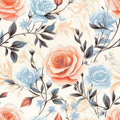 A seamless pattern of retro roses in soft pastels