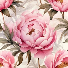 Watercolor pink peony seamless pattern