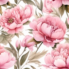 Watercolor pink peony seamless pattern