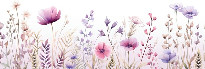 Abstract multicolor floral seamless pattern texture on a plain background. Beautiful flowers, leaves. Vector, wallpaper or banner. Great for children, birth, celebration card. Generative AI, AI