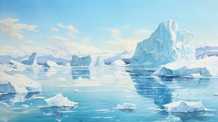 Antarctic panorama, watercolors. - obrazy, fototapety, plakaty