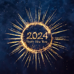 Square Greeting card Happy New Year 2024 - obrazy, fototapety, plakaty