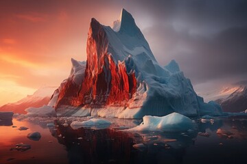 Silent dawn at the glacier lake - obrazy, fototapety, plakaty