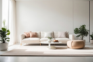 Fototapeta na wymiar White wall living room have sofa and decoration,3d rendering. generated Leonardo Ai