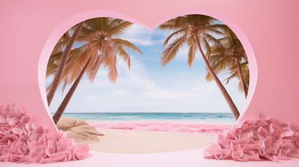 Fototapeta na wymiar Sandy beach with palm trees at its heart.