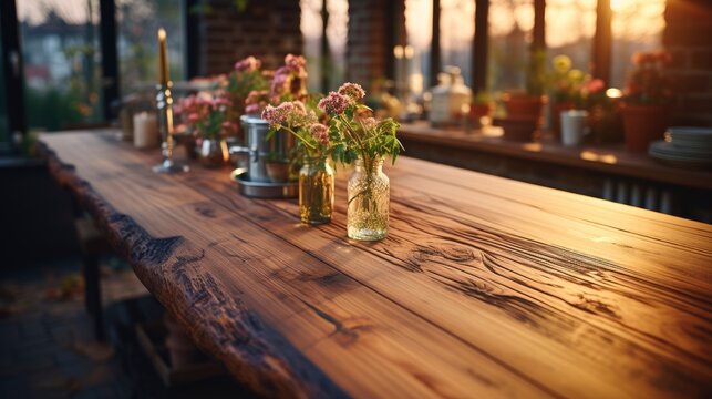 Selective Focus On Wooden Kitchen Island, Background Images, Hd Wallpapers, Background Image