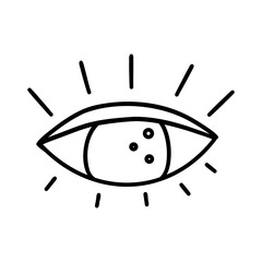 Third eye open icon. Sign of awareness and spiritual development, chakra of intuition, awakening. Black and white vector isolated illustration doodle hand drawn