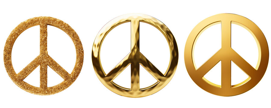 Peace sign made of gold, isolated