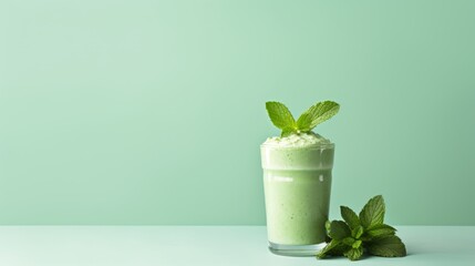 Mint smoothie on the table in a glass.