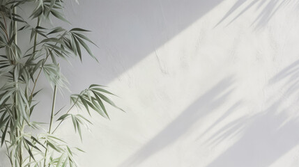 Indoor plant in a pot on a white wall background with shadows