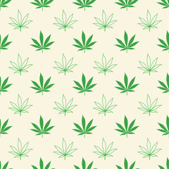 Cannabis leaf simple green seamless vector pattern. 