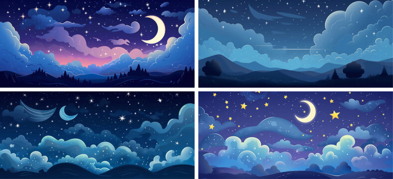 astrology galaxy silhouette starry universe glow star graphic moon cosmos night illustration 