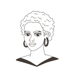 Portrait of African woman in doodle hand drawn style. Avatar of girl, face, head, sketch, lines, outline for design. Simple icon isolated vector illustration.