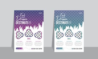 Colorful travel flyer design template or adventure poster template