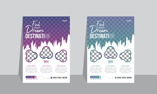 Colorful travel flyer design template or adventure poster template