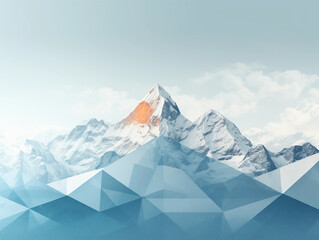 Geometric abstraction of the Andes, sharp triangular peaks, snow-capped, minimalist, contrasting colors: icy blue and earthy brown