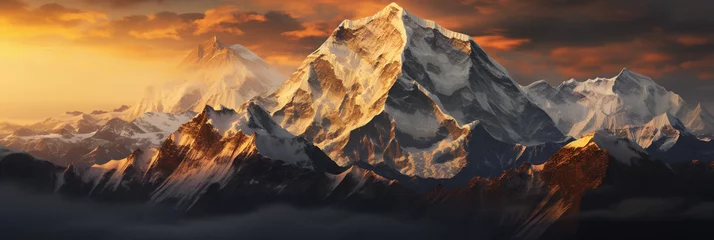 Crédence de cuisine en verre imprimé Himalaya Himalayas, snow-capped peaks at golden hour, intricate details of the snow and rocks, glowing atmosphere, dynamic range