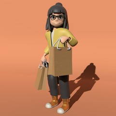 3D Character with a shopping bag in 