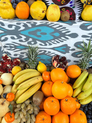 Fruits and vegetables on traditional asian market at autumn, Tashkent