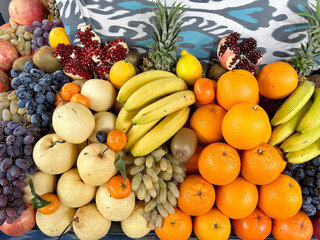 Fruits and vegetables on traditional asian market at autumn, Tashkent