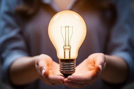 Glowing light bulb idea, solution and innovation